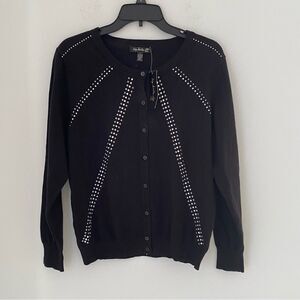 Top Knits Women’d Round Neck Button Front Rhinestones Black Cardigan size L